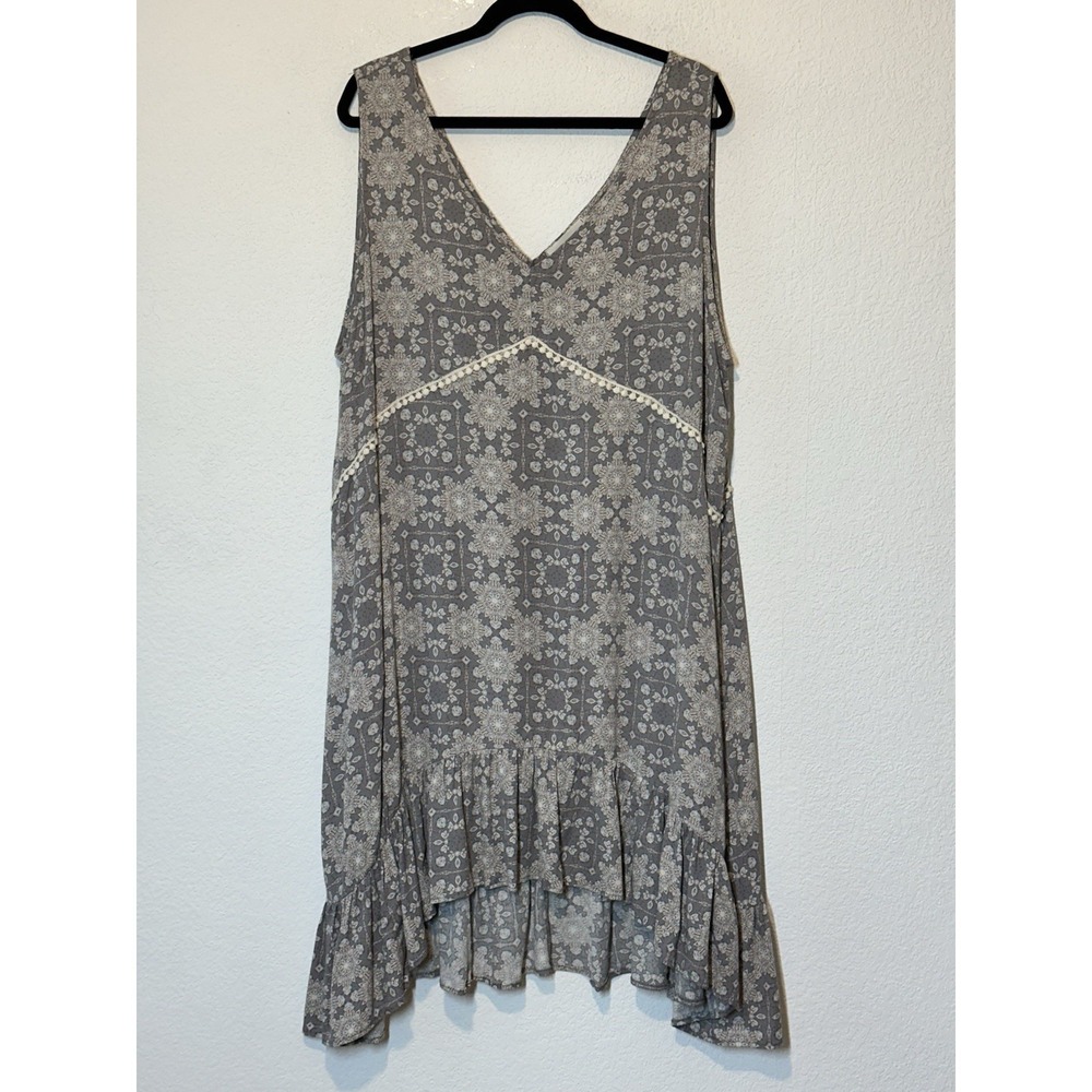 Sugarfox Sheath Dress Size 1X Gray‎ Sleeveless Boho Comfort Lounge Travel Beach